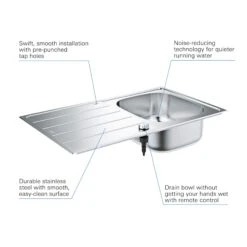 Grohe K200 Stainless Steel 1 Bowl Kitchen Sink 500mm X 860mm -Prime Kitchen grohe k200 stainless steel 1 bowl kitchen sink 500mm x 860mm4005176623714 04c bq