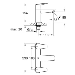 Grohe Start Edge Chrome-plated Bathroom Filler Tap -Prime Kitchen grohe start edge chrome plated bathroom filler tap4005176555534 01t bq