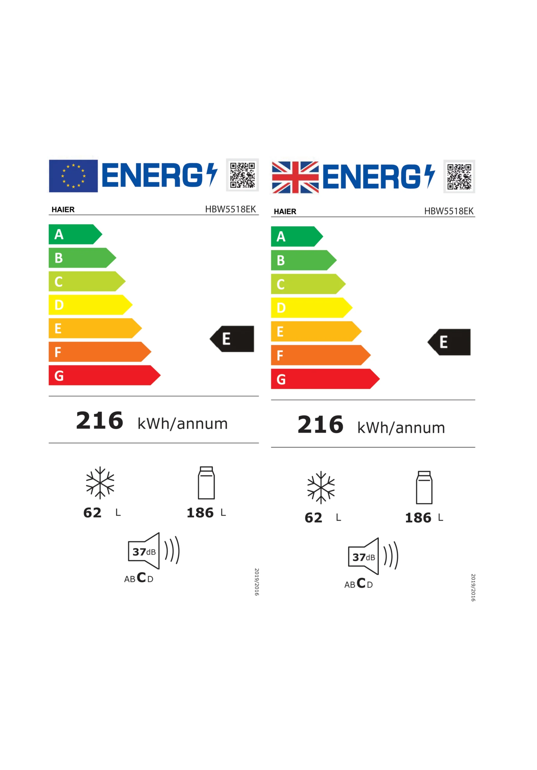 Haier HBW5518EK 70:30 Built-in Automatic Defrost Fridge Freezer - White 8 Haier HBW5518EK 70:30 Built-in Automatic Defrost Fridge Freezer - White - Image 6