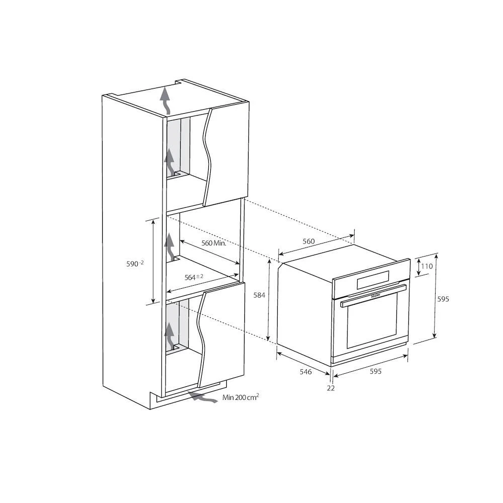 Haier Series 4 HWO60SM5T5BH Built-in Single Oven - Gloss Black 4 Haier Series 4 HWO60SM5T5BH Built-in Single Oven - Gloss Black - Image 2