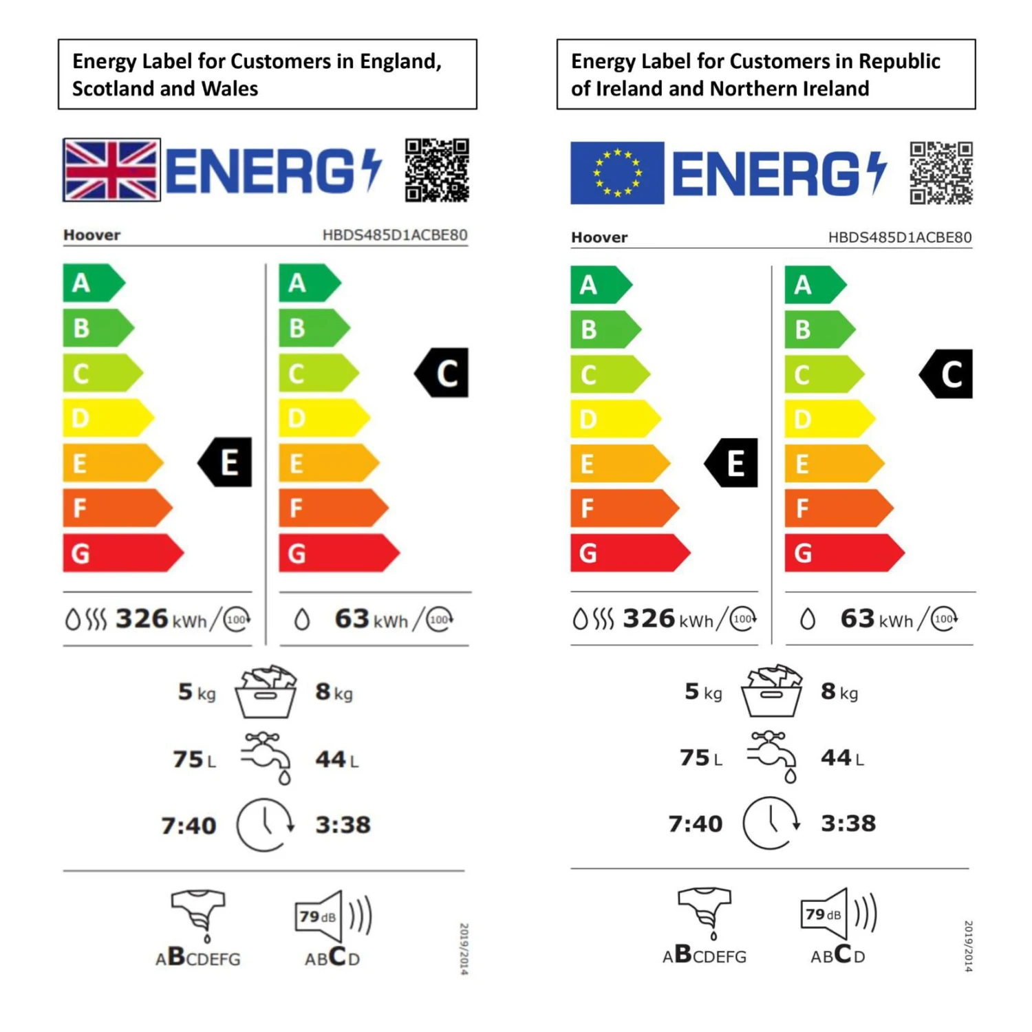 Hoover HBDS485D1ACBE-80 8kg/5kg Built-in Condenser Washer Dryer - Black 6 Hoover HBDS485D1ACBE-80 8kg/5kg Built-in Condenser Washer Dryer - Black - Image 4