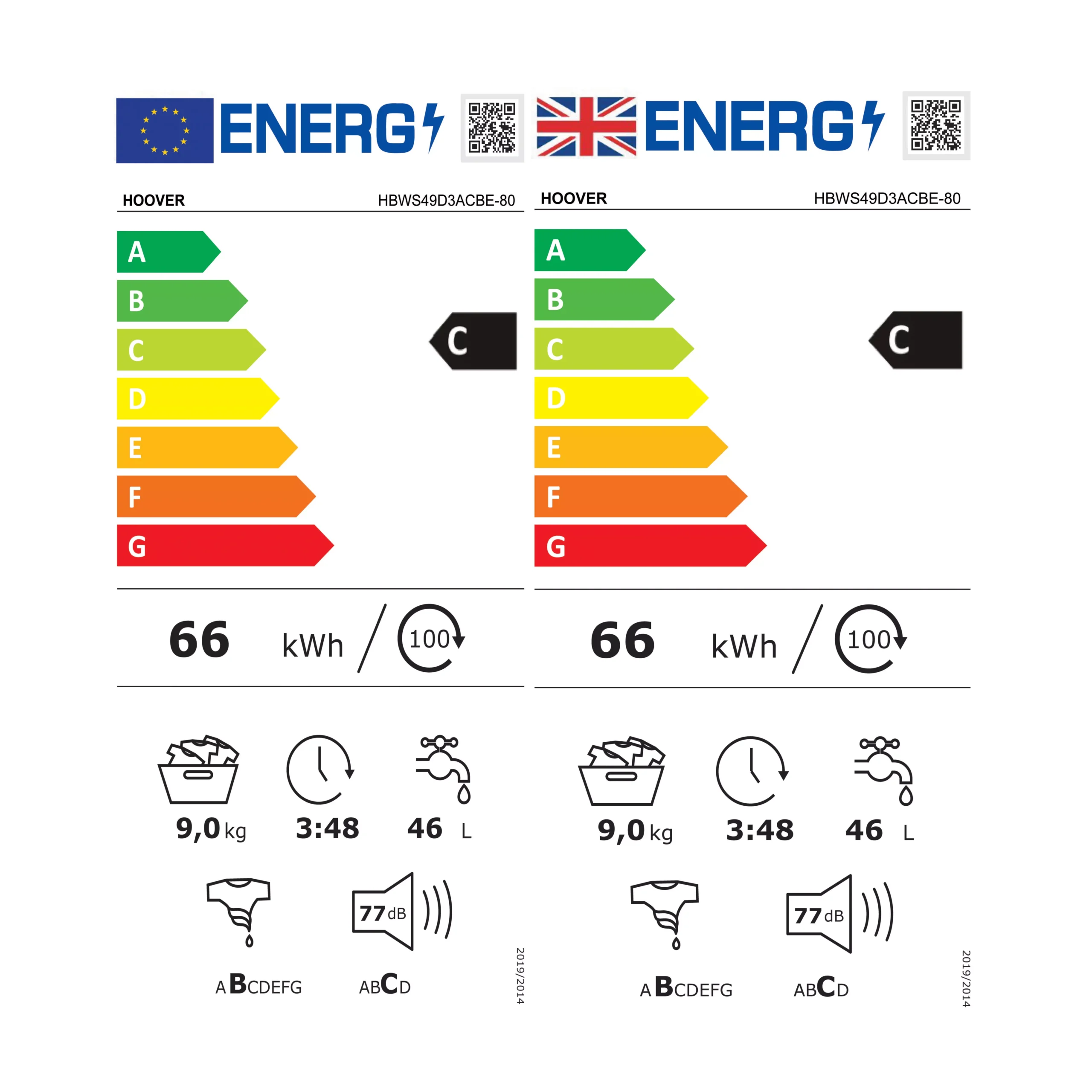 Hoover HBWS49D3ACBE/80 9kg Built-in 1400rpm Washing Machine - Black 6 Hoover HBWS49D3ACBE/80 9kg Built-in 1400rpm Washing Machine - Black - Image 4