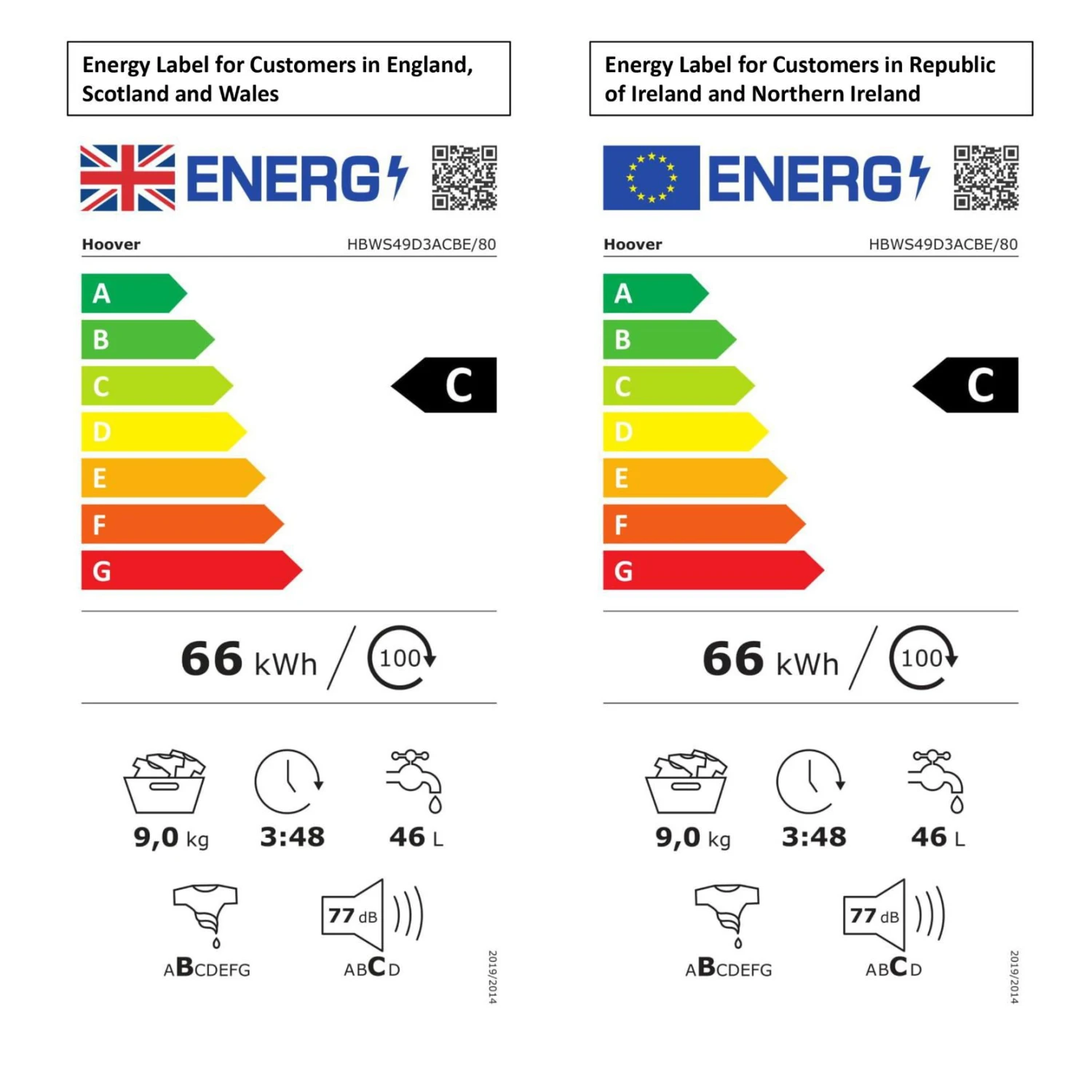 Hoover HBWS49D3ACBE/80 9kg Built-in 1400rpm Washing Machine - Black 4 Hoover HBWS49D3ACBE/80 9kg Built-in 1400rpm Washing Machine - Black - Image 2