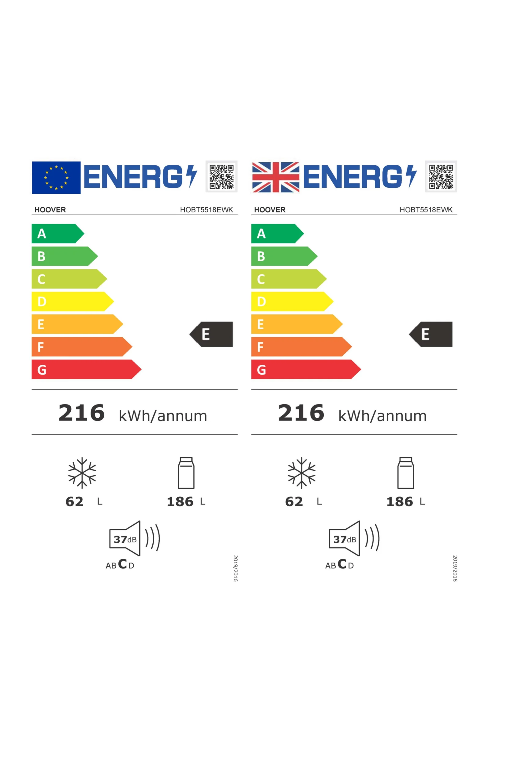 Hoover HOBT5518EWK 70:30 Built-in Frost Free Fridge Freezer - White 6 Hoover HOBT5518EWK 70:30 Built-in Frost Free Fridge Freezer - White - Image 4