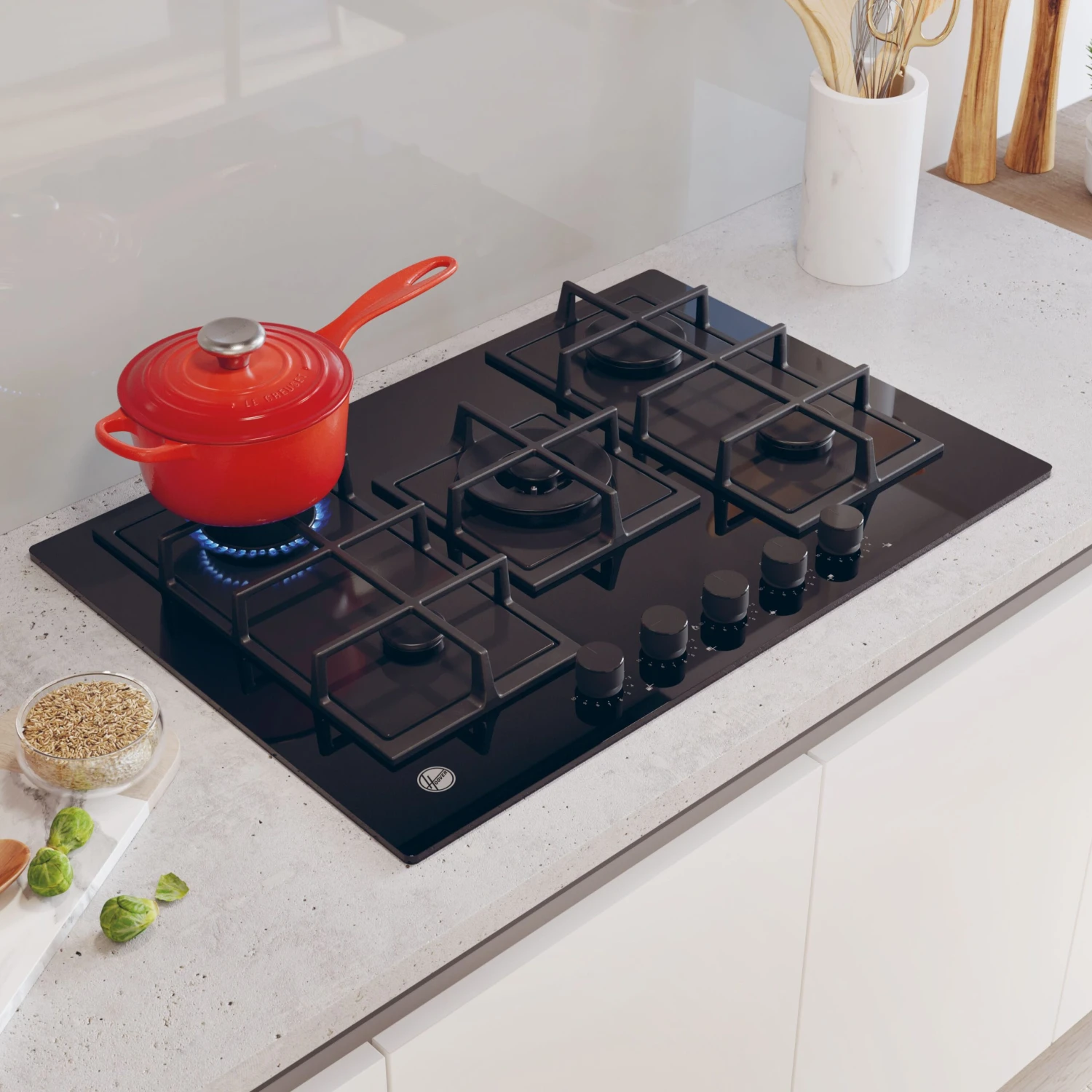 Hoover HVG74WC5B (W)74.5cm Gas Hob - Black 4 Hoover HVG74WC5B (W)74.5cm Gas Hob - Black - Image 2