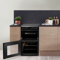 Hotpoint HD5V92KCB_BK 50cm Double Electric Cooker With Ceramic Hob - Black -Prime Kitchen hotpoint hd5v92kcb bk 50cm double electric cooker with ceramic hob black5054645566235 09i bq