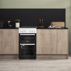 Hotpoint HD5V92KCW_WH 50cm Double Electric Cooker With Ceramic Hob - White -Prime Kitchen hotpoint hd5v92kcw wh 50cm double electric cooker with ceramic hob white5054645567966 09i bq