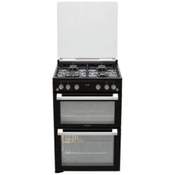 Hotpoint HDM67G0C2CB/UK 60cm Double Gas Cooker With Gas Hob - Black -Prime Kitchen hotpoint hdm67g0c2cb uk 60cm double gas cooker with gas hob black5054645595563 04c bq