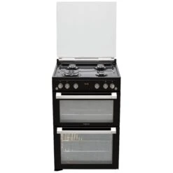 Hotpoint HDM67G0C2CB/UK 60cm Double Gas Cooker With Gas Hob - Black -Prime Kitchen hotpoint hdm67g0c2cb uk 60cm double gas cooker with gas hob black5054645595563 05c bq
