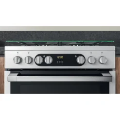 Hotpoint HDM67G9C2CX/U_SI 60cm Double Electric & Gas Cooker With Gas Hob - Silver Effect -Prime Kitchen hotpoint hdm67g9c2cx u si 60cm double electric gas cooker with gas hob silver effect5054645594634 09i bq