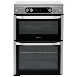 Hotpoint HDM67V9HCX/UK_SI 60cm Double Electric Cooker With Ceramic Hob - Silver Effect