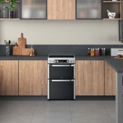 Hotpoint HDM67V9HCX/UK_SI 60cm Double Electric Cooker With Ceramic Hob - Silver Effect -Prime Kitchen hotpoint hdm67v9hcx uk si 60cm double electric cooker with ceramic hob silver effect5054645595075 09i bq