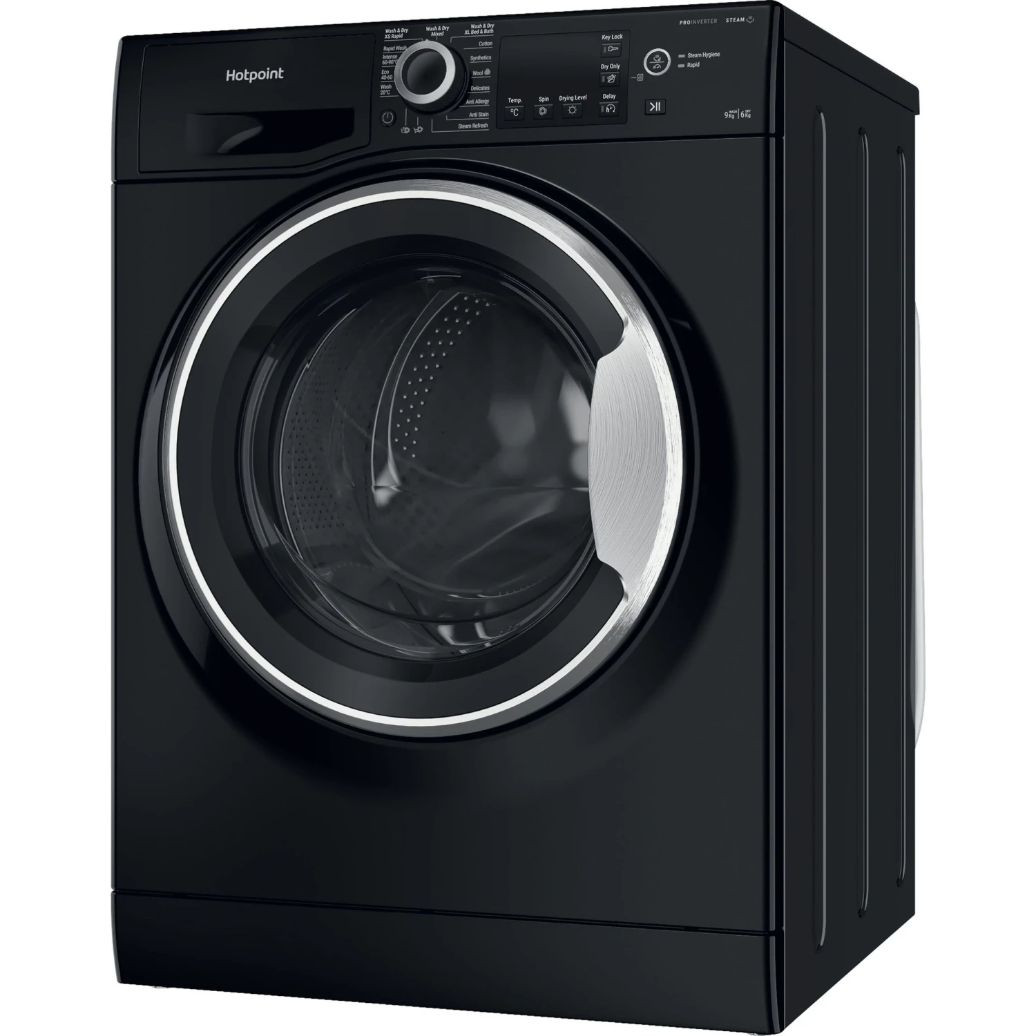 Hotpoint NDB9635BSUK_BK 9kg/6kg Freestanding Condenser Washer Dryer - Black 4 Hotpoint NDB9635BSUK_BK 9kg/6kg Freestanding Condenser Washer Dryer - Black - Image 2
