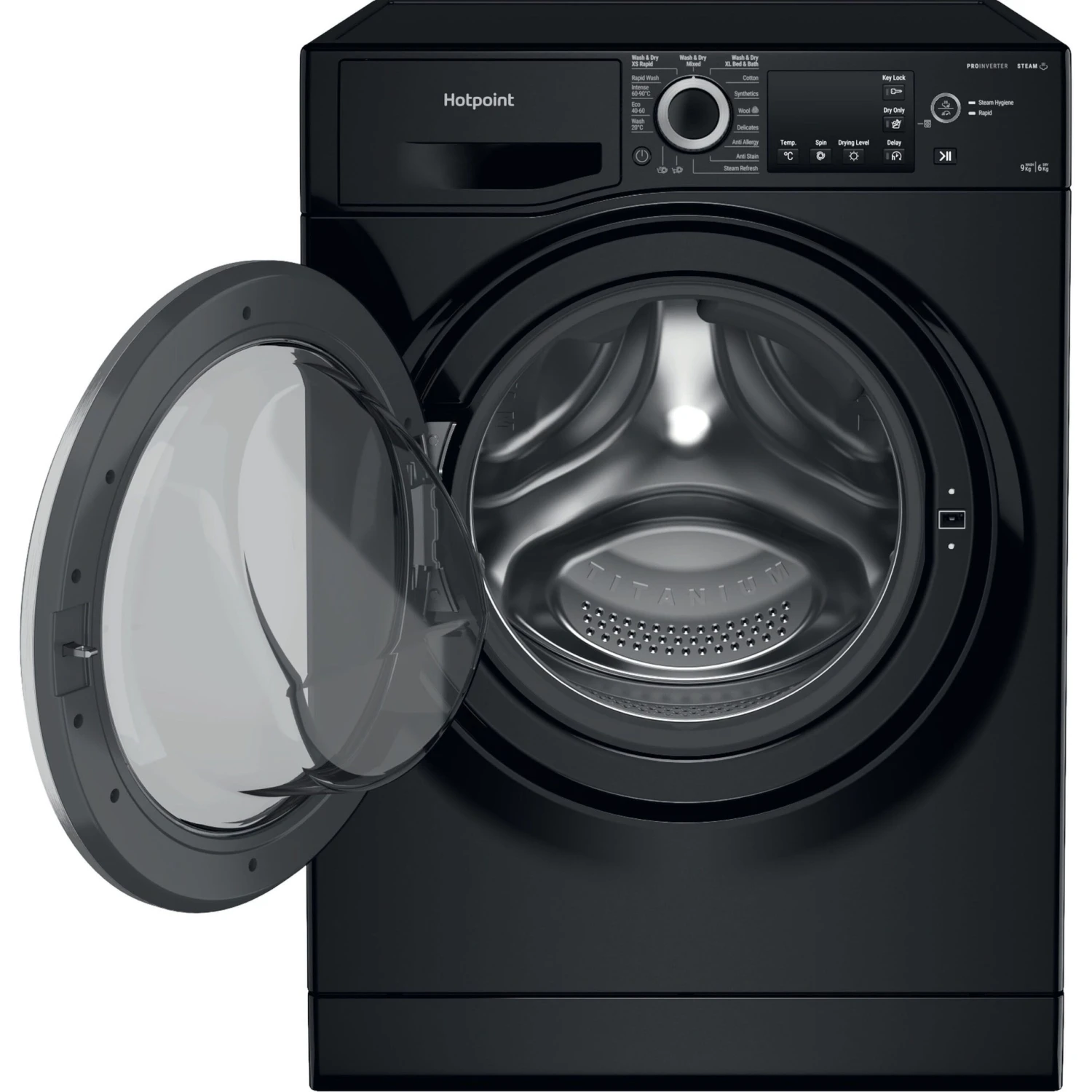 Hotpoint NDB9635BSUK_BK 9kg/6kg Freestanding Condenser Washer Dryer - Black 6 Hotpoint NDB9635BSUK_BK 9kg/6kg Freestanding Condenser Washer Dryer - Black - Image 4