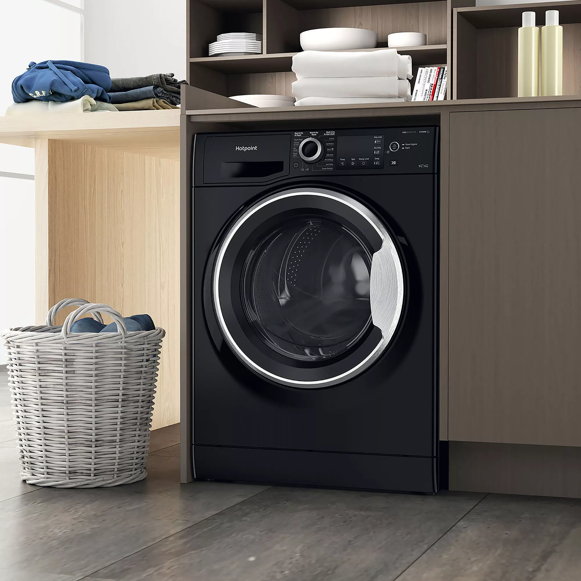 Hotpoint NDB9635BSUK_BK 9kg/6kg Freestanding Condenser Washer Dryer - Black 8 Hotpoint NDB9635BSUK_BK 9kg/6kg Freestanding Condenser Washer Dryer - Black - Image 6