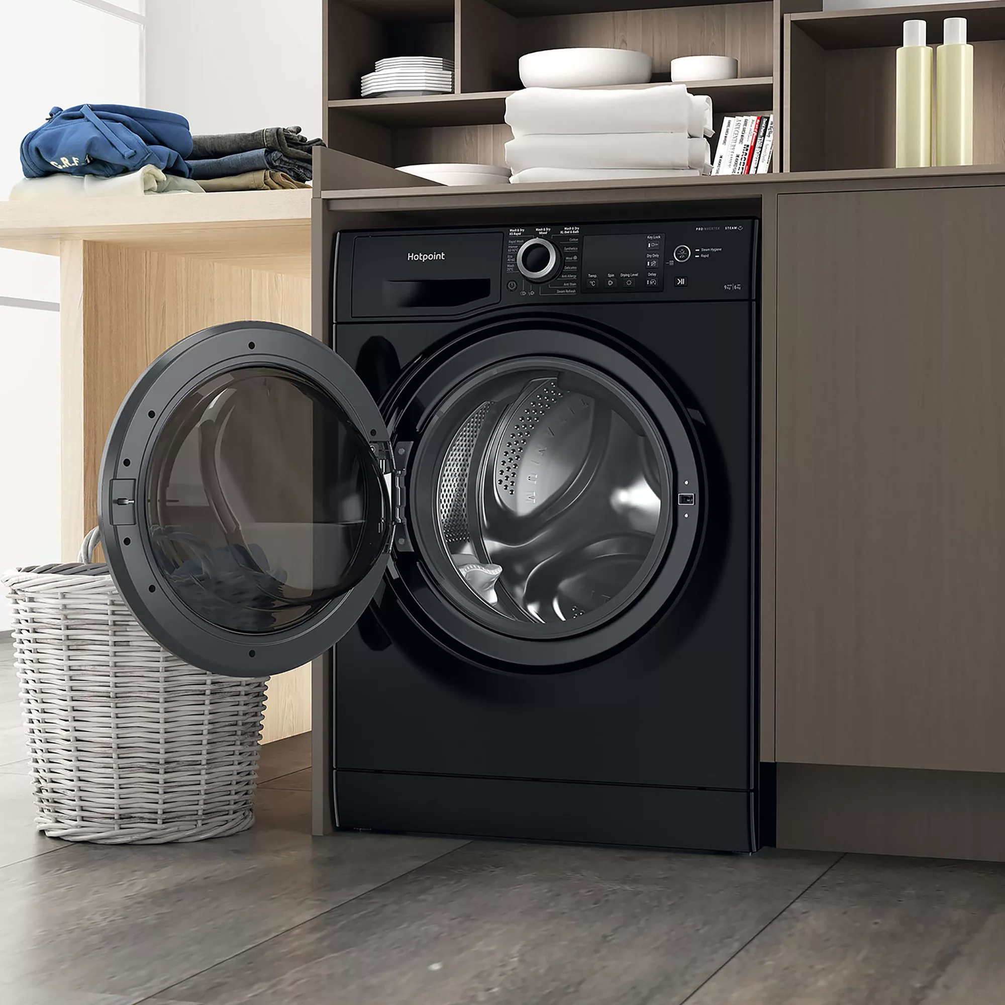 Hotpoint NDB9635BSUK_BK 9kg/6kg Freestanding Condenser Washer Dryer - Black 9 Hotpoint NDB9635BSUK_BK 9kg/6kg Freestanding Condenser Washer Dryer - Black - Image 7