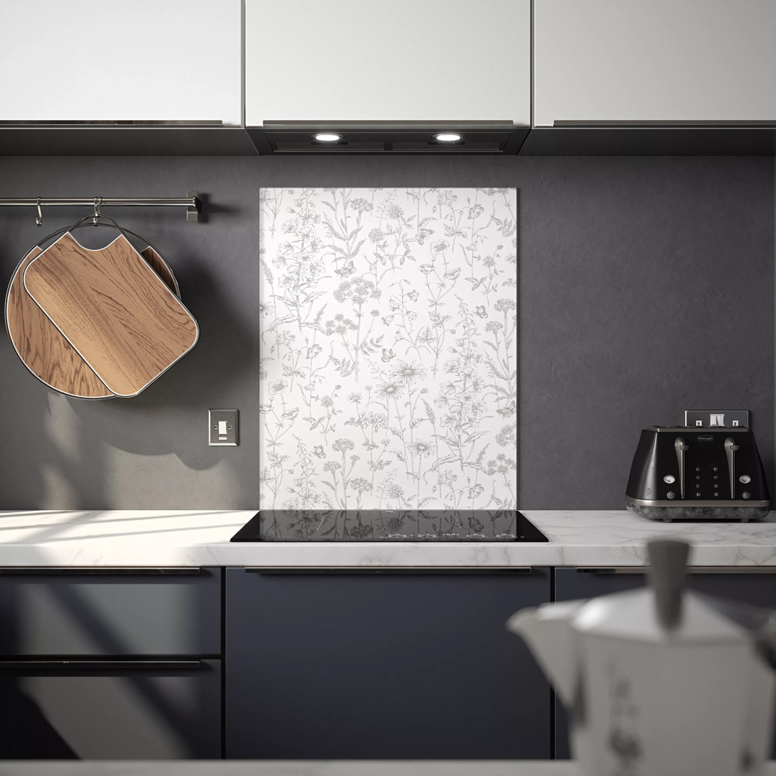 Laura Ashley Lisette White Silhouette Floral Glass Splashback, (H)750mm (W)600mm (T)6mm 5 Laura Ashley Lisette White Silhouette Floral Glass Splashback, (H)750mm (W)600mm (T)6mm - Image 3