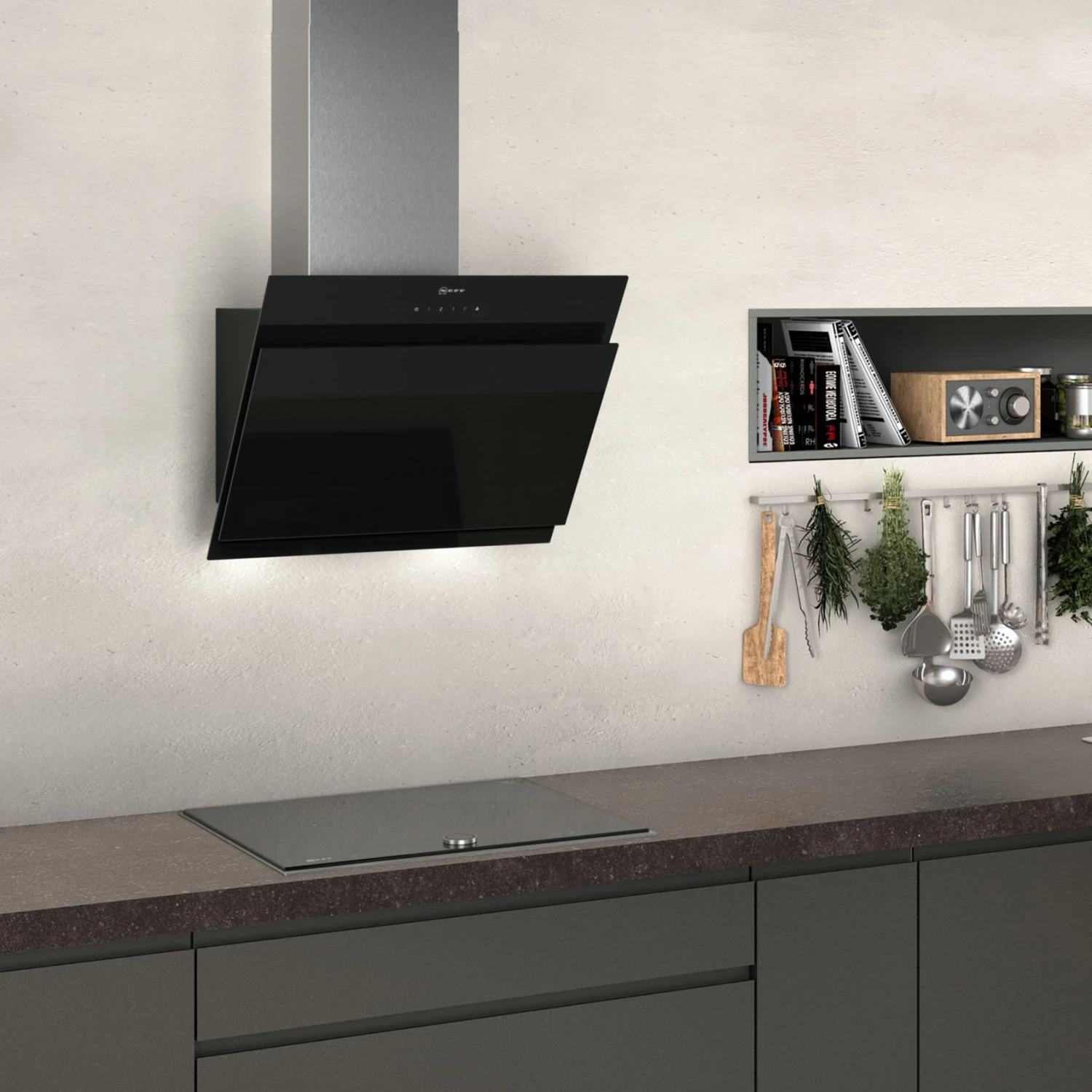 Neff D65IHM1S0B Black Glass & Stainless Steel Chimney Cooker Hood, (W)59cm 4 Neff D65IHM1S0B Black Glass & Stainless Steel Chimney Cooker Hood, (W)59cm - Image 2