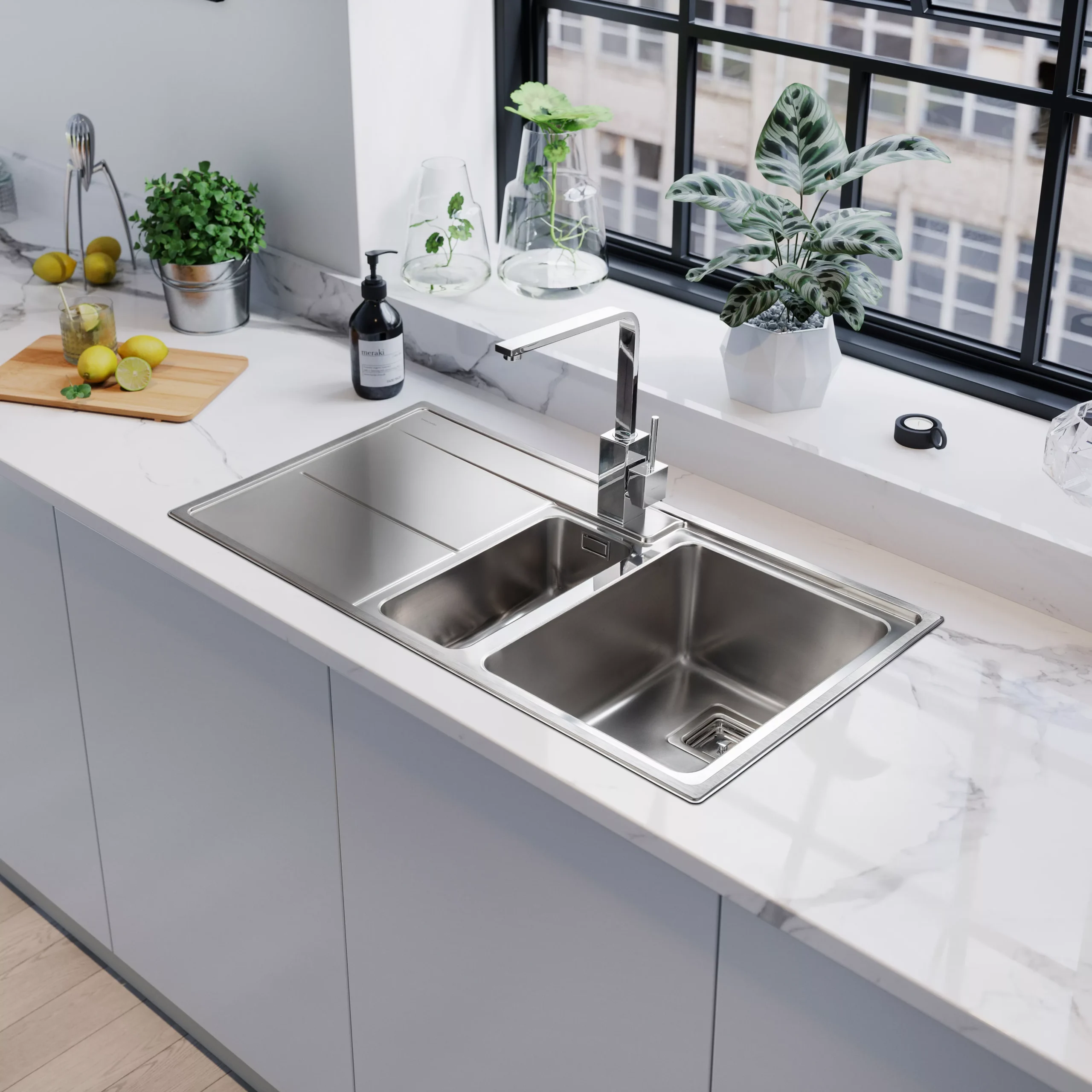Rangemaster Arlington Brushed Stainless Steel 1.5 Bowl Sink & Drainer LH (W)508mm X (L)985mm 5 Rangemaster Arlington Brushed Stainless Steel 1.5 Bowl Sink & Drainer LH (W)508mm X (L)985mm - Image 3