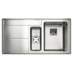 Rangemaster Arlington Brushed Stainless Steel 1.5 Bowl Sink & Drainer LH (W)508mm X (L)985mm