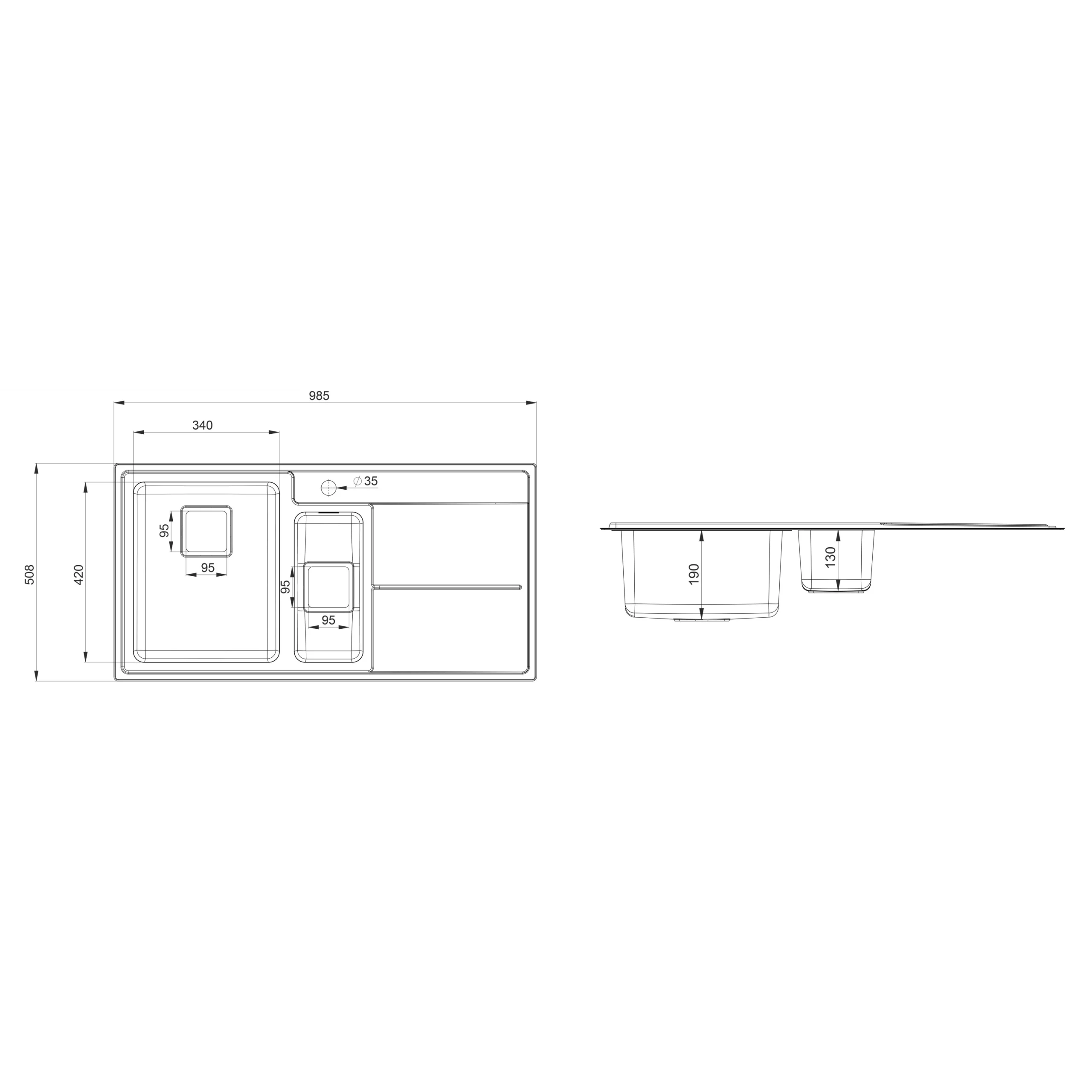Rangemaster Arlington Brushed Stainless Steel 1.5 Bowl Sink & Drainer RH (W)508mm X (L)985mm 4 Rangemaster Arlington Brushed Stainless Steel 1.5 Bowl Sink & Drainer RH (W)508mm X (L)985mm - Image 2
