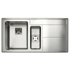 Rangemaster Arlington Brushed Stainless Steel 1.5 Bowl Sink & Drainer RH (W)508mm X (L)985mm