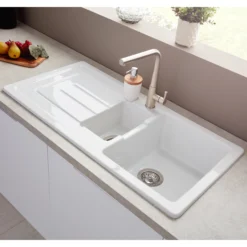 Rangemaster Austell White Ceramic Rectangular 1.5 Bowl Sink (W)500mm -Prime Kitchen rangemaster austell white ceramic rectangular 1 5 bowl sink w 500mm5015834050478 01i bq