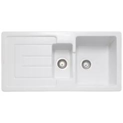 Rangemaster Austell White Ceramic Rectangular 1.5 Bowl Sink (W)500mm