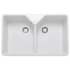 Rangemaster Farmhouse White Ceramic Rectangular 2 Bowl Sink (W)591mm