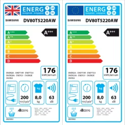 Samsung DV80T5220AW_WH 8kg Freestanding Heat Pump Tumble Dryer - White 12 Samsung DV80T5220AW_WH 8kg Freestanding Heat Pump Tumble Dryer - White -Prime Kitchen samsung dv80t5220aw wh 8kg freestanding heat pump tumble dryer white8806090604720 EUP EN