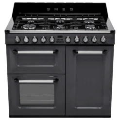 Smeg TR103GR Freestanding Electric & Gas Range Cooker With Gas Hob - Slate Grey -Prime Kitchen smeg tr103gr freestanding electric gas range cooker with gas hob slate grey8017709294229 05c bq