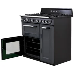 Smeg TR93GR Freestanding Electric & Gas Range Cooker With Gas Hob - Slate Grey -Prime Kitchen smeg tr93gr freestanding electric gas range cooker with gas hob slate grey8017709294243 07c bq