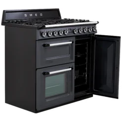 Smeg TR93GR Freestanding Electric & Gas Range Cooker With Gas Hob - Slate Grey -Prime Kitchen smeg tr93gr freestanding electric gas range cooker with gas hob slate grey8017709294243 08c bq