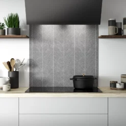 Splashwall Alloy Grey Herringbone Aluminium Splashback, (H)800mm (W)600mm (T)4mm -Prime Kitchen splashwall alloy grey herringbone aluminium splashback h 800mm w 600mm t 4mm5060699097786 01c
