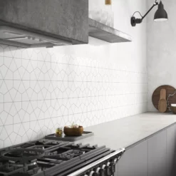 Splashwall Alloy White Diamond Tile Geometric Aluminium Splashback, (H)750mm (W)2440mm (T)4mm -Prime Kitchen splashwall alloy white diamond tile geometric aluminium splashback h 750mm w 2440mm t 4mm5060699097717 01c