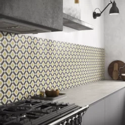 Splashwall Alloy Yellow Maltese Ochre Mosaic Aluminium Splashback, (H)600mm (W)2440mm (T)4mm -Prime Kitchen splashwall alloy yellow maltese ochre mosaic aluminium splashback h 600mm w 2440mm t 4mm5060699097847 01c