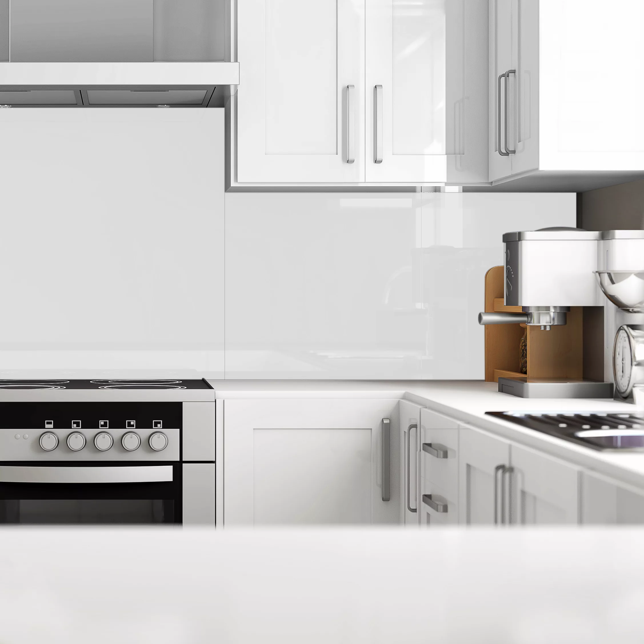 Splashwall Gloss Metallic White Glass Splashback, (H)750mm (W)900mm (T)6mm 4 Splashwall Gloss Metallic White Glass Splashback, (H)750mm (W)900mm (T)6mm - Image 2