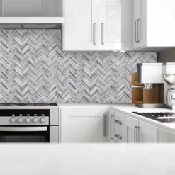 Splashwall Matt Grey & White Herringbone MDF Splashback, (H)600mm (W)2440mm (T)10mm -Prime Kitchen splashwall matt grey white herringbone mdf splashback h 600mm w 2440mm t 10mm5060699096703 01i bq