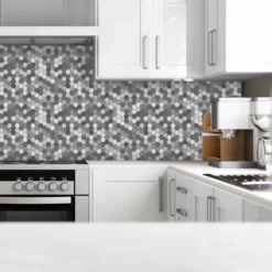 Splashwall Matt Grey & White Hexagonal MDF Splashback, (H)600mm (W)2440mm (T)10mm -Prime Kitchen splashwall matt grey white hexagonal mdf splashback h 600mm w 2440mm t 10mm5060699096710 01i bq