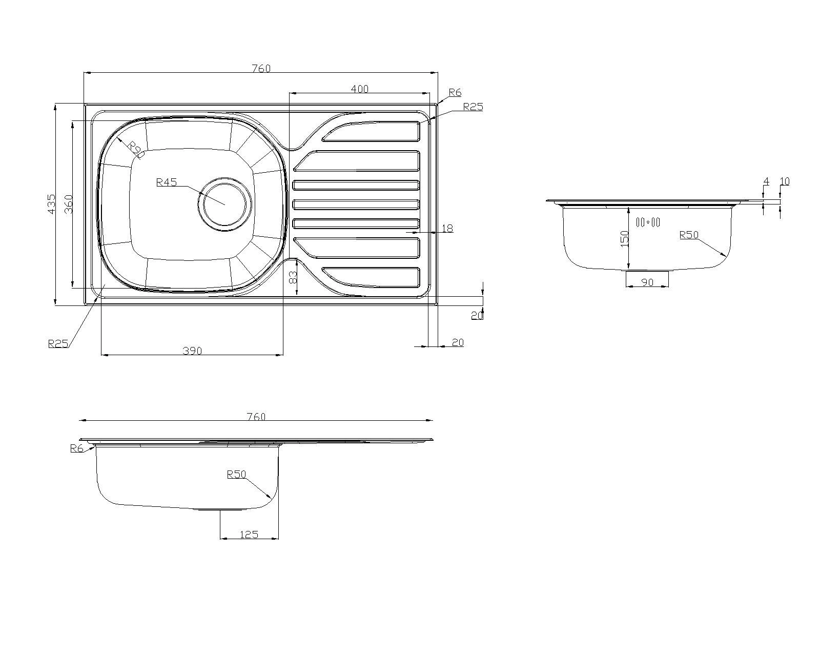 Turing Linen Inox Stainless Steel 1 Bowl Sink & Drainer 435mm X 760mm 6 Turing Linen Inox Stainless Steel 1 Bowl Sink & Drainer 435mm X 760mm - Image 4
