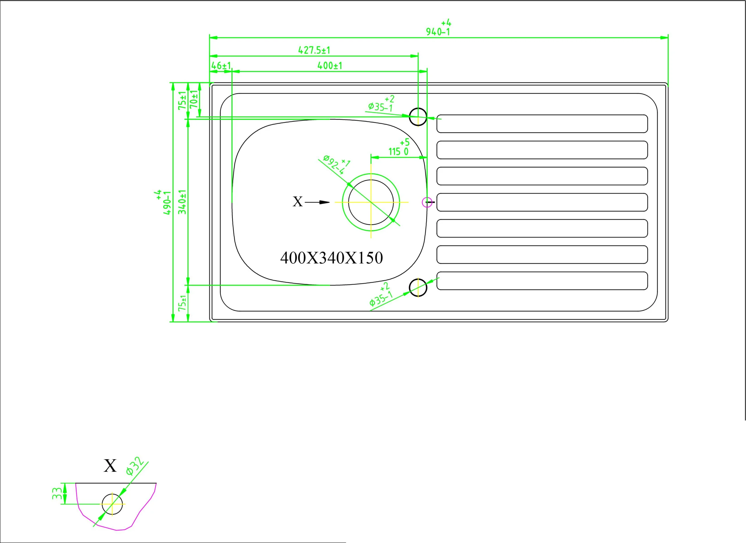 Utility Polished Stainless Steel 1 Bowl Sink & Drainer 490mm X 940mm 5 Utility Polished Stainless Steel 1 Bowl Sink & Drainer 490mm X 940mm - Image 3
