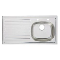 Utility Polished Stainless Steel 1 Bowl Sink & Drainer LH 490mm X 940mm