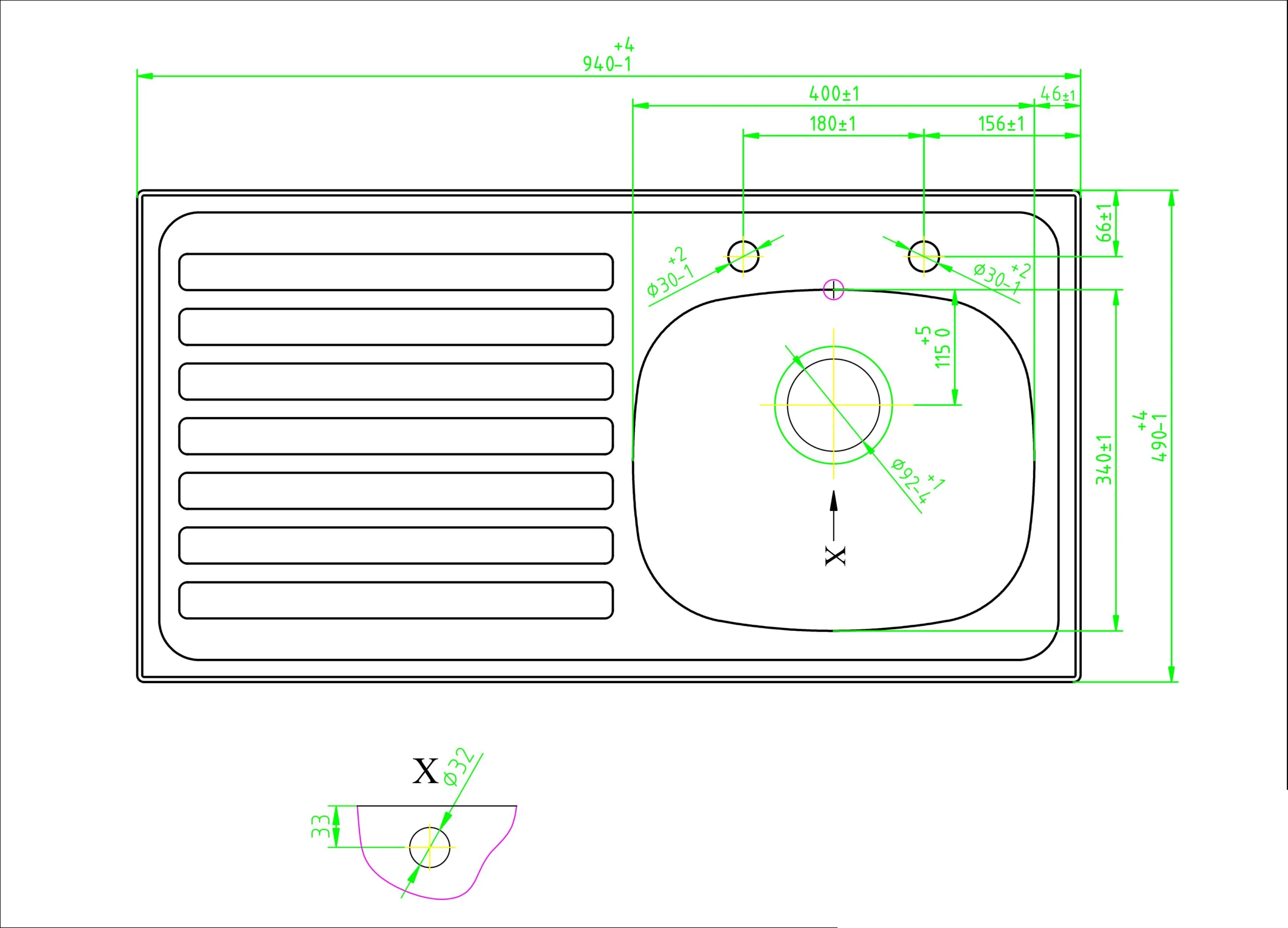 Utility Polished Stainless Steel 1 Bowl Sink & Drainer LH 490mm X 940mm 5 Utility Polished Stainless Steel 1 Bowl Sink & Drainer LH 490mm X 940mm - Image 3