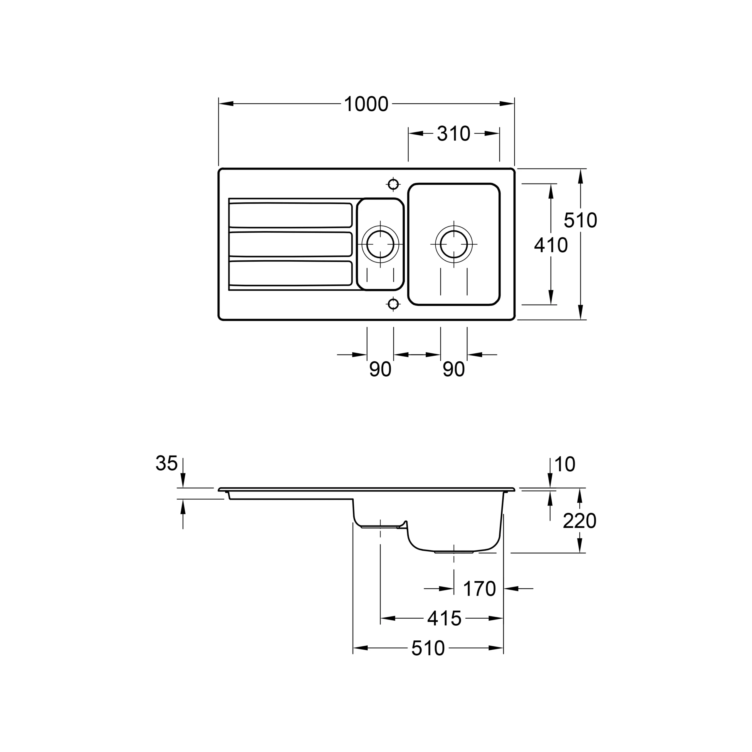 Villeroy & Boch Architectura White Ceramic 1.5 Bowl Sink & Drainer (W)510mm X (L)1000mm 4 Villeroy & Boch Architectura White Ceramic 1.5 Bowl Sink & Drainer (W)510mm X (L)1000mm - Image 2