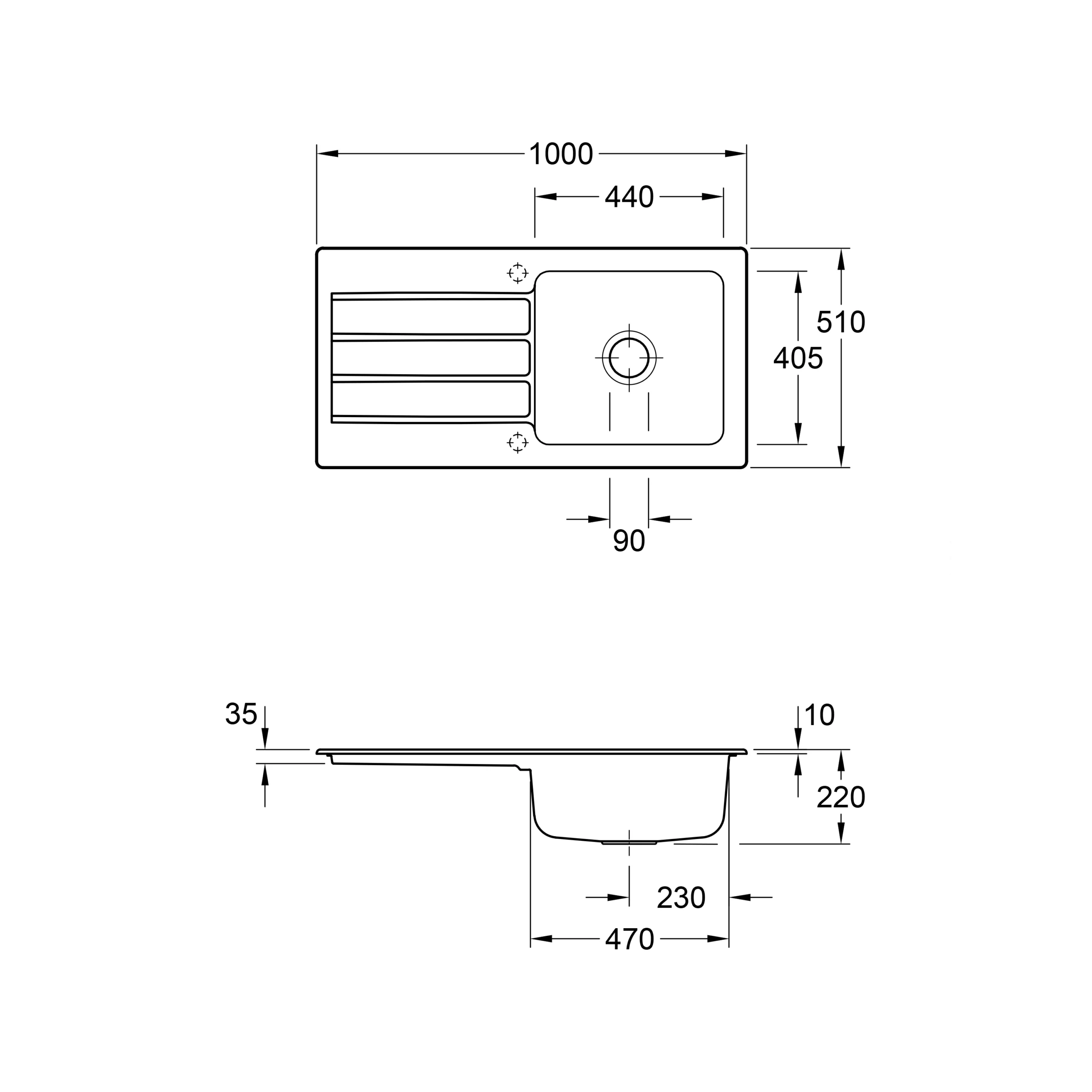 Villeroy & Boch Architectura White Ceramic 1 Bowl Sink & Drainer (W)510mm X (L)1000mm 4 Villeroy & Boch Architectura White Ceramic 1 Bowl Sink & Drainer (W)510mm X (L)1000mm - Image 2