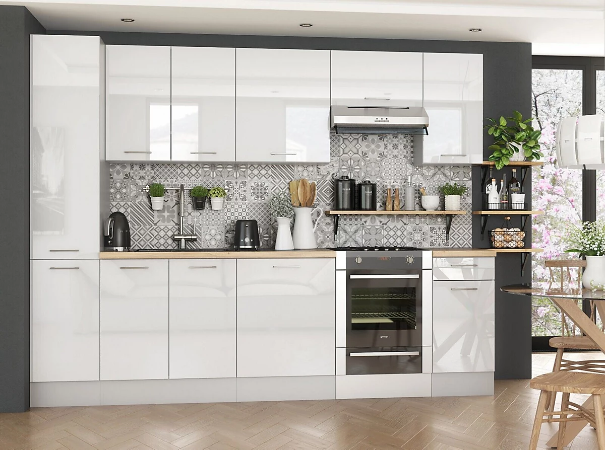 Prime Kitchen -Prime Kitchen kitchen cabinets 8 units set with slim tall larder cupboard soft close 280cm white gloss complete diy kitchen ella0670534804094 01c MP